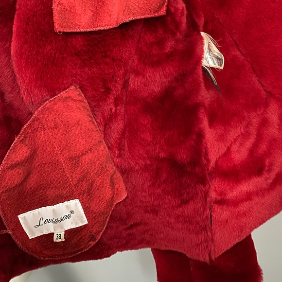 Ferrari red real shearling fur sheepskin moto biker apres ski jacket S - Picture 6 of 13